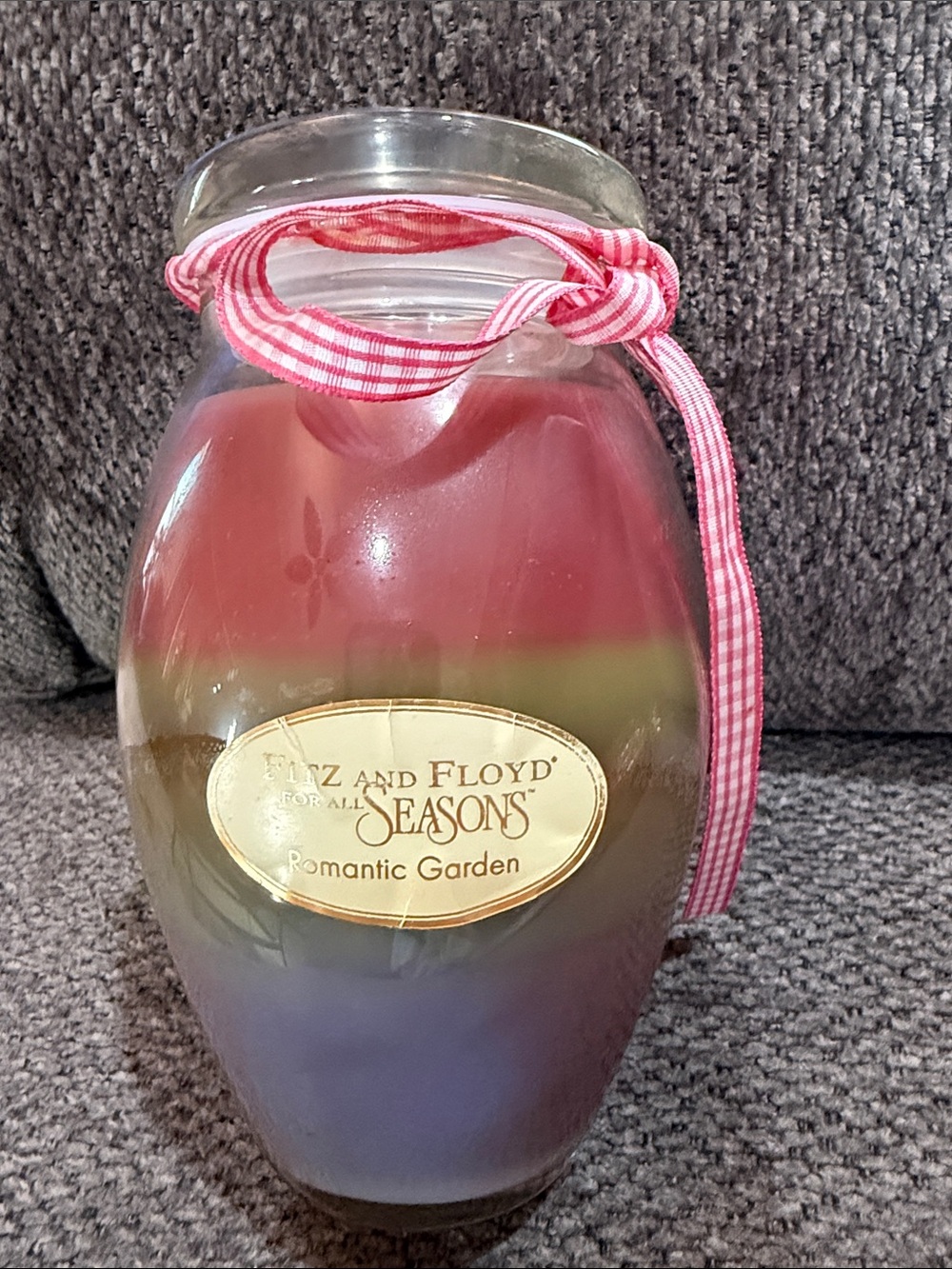 RARE!  Fitz and Floyd Romantic Garden Layered Pink Green Purple Jar Candle